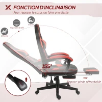 Vinsetto Fauteuil gaming gamer chaise de bureau ergonomique pivotante 360 ° hauteur dossier réglables repos-pieds rétractable 68 x 68 x 126 cm noir rouge(m-5)