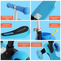 HOMCOM 5-in-1 Kinderroller Scooter Tretroller Cityroller Kinder Roller Kickboard Lenker Teleskoprohr höhenverstellbar Blau 62 x 25 x 72,5 cm(m-5)