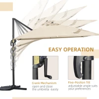 Outsunny 2.7 x 2.7 m Cantilever Parasol - Square Overhanging Umbrella with Cross Base, Crank Handle, Tilt, 360° Rotation and Aluminium Frame, Cream White(m-4)