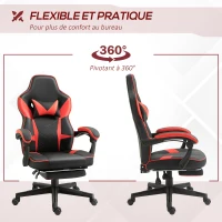 Vinsetto Fauteuil gaming gamer chaise de bureau ergonomique pivotante 360 ° hauteur dossier réglables repos-pieds rétractable 68 x 68 x 126 cm noir rouge(m-6)