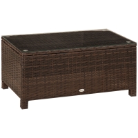 Outsunny Rattan Garden Furniture Coffee Table Patio Tempered Glass Mixed Brown