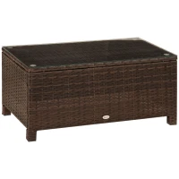 Outsunny Rattan Garden Furniture Coffee Table Patio Tempered Glass Mixed Brown(m-1)