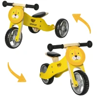 AIYAPLAY Draisienne tricycle en bois vélo d'équilibre 2 en 1 en forme d'animal avec selle réglable, pour les jeunes conducteurs, vélo d'équilibre léger pour enfants avec poignée portable, jaune(m-1)
