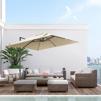 Outsunny 2.7 x 2.7 m Cantilever Parasol - Square Overhanging Umbrella with Cross Base, Crank Handle, Tilt, 360° Rotation and Aluminium Frame, Cream White(m-10)