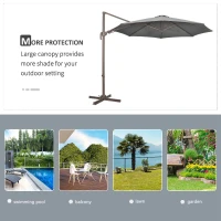 Outsunny 3(m) Cantilever Parasol with 360° Rotation Roma Umbrella, Hanging Sun Shade with Aluminium Frame, Tilt Crank, 8 Ribs and Cross Base, Dark Grey(m-7)