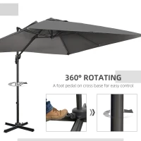 Outsunny 2.7 x 2.7 m Cantilever Parasol - Square Overhanging Umbrella with Cross Base, Crank Handle, Tilt, 360° Rotation and Aluminium Frame, Dark Grey(m-5)