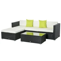 Outsunny 4-Seater Rattan Sofa Set Set Garden Outdoor Sectional Sofa Coffee Table Metal Frame w/Cushion Pillows-Black(m-1)