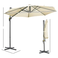 Outsunny 3 x 3(m) Cantilever Parasol with Cross Base - Garden Umbrella with 360° Rotation, Crank Handle and Tilt for Outdoor Patio, Cream White(m-3)