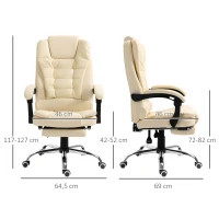 Vinsetto Fauteuil de bureau fauteuil manager grand confort dossier inclinable roulettes P.U 65 x 69 x 127 cm crème(m-3)