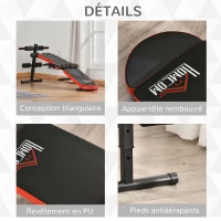 HOMCOM Banc de musculation pliable banc appareil fitness multifonction entraînement complet abdos dos jambes hauteur réglable coussin tétière inclu acier revêtement PU 148 x 58 x 65 cm noir et rouge(m-7)