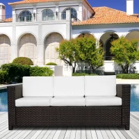 Outsunny 3 Seater Rattan Sofa All-Weather Wicker Weave Metal Frame Chair with Fire Resistant Cushion - Brown(m-11)