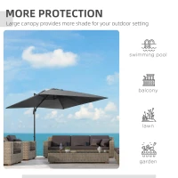 Outsunny 2.7 x 2.7 m Cantilever Parasol - Square Overhanging Umbrella with Cross Base, Crank Handle, Tilt, 360° Rotation and Aluminium Frame, Dark Grey(m-7)