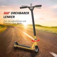 HOMCOM Stunt Scooter für Kinder 360° Lenkung über 14 Jahre alt Kick Scooter Fun Scooter mit Deck Gummigriffe Hinterradbremse ABEC-7 Kugellagern Aluminium 100mm PU Räder Gold 65 x 48,5 x 83 cm(m-5)