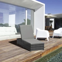 Outsunny Rattan Sun Lounger Adjustable Garden Furniture Recliner Bed Chair Reclining Patio Wicker Grey(m-10)