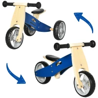 AIYAPLAY Draisienne tricycle vélo d'équilibre en bois 2 en 1 sans pédale pour enfants + 18 mois avec siège réglable 22-26 cm - bleu(m-1)