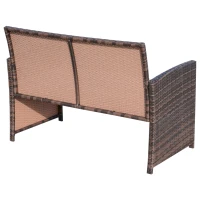 Ensemble Salon de Jardin 4 Places : canapé, 2 fauteuils et Table Basse Plateau Verre trempé résine tressée Imitation rotin Chocolat Coussins Blanc(m-6)