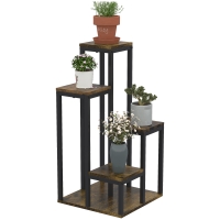 Outsunny Flower Stand with 4 Tiers, 40 cm x 40 cm x 81 cm, Brown