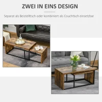 HOMCOM 2er-Set Couchtisch, Sofatisch, Beistelltisch, MDF, Metall, 90 x 48 x 42 cm/59 x 42 x 36 cm, Schwarz+Braun(m-6)