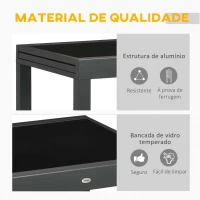 Outsunny Mesa de Jardim Extensível de Alumínio com Bancada de Vidro Temperado 160x80x75 cm Preto(m-6)