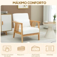 HOMCOM Poltrona de Estilo Nórdico Estofado em Veludo com Almofada e Pés de Madeira de Borracha 68x75x78 cm Creme e Madeira(m-4)