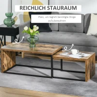 HOMCOM 2er-Set Couchtisch, Sofatisch, Beistelltisch, MDF, Metall, 90 x 48 x 42 cm/59 x 42 x 36 cm, Schwarz+Braun(m-4)