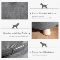 PawHut Haustiersofa Hundematte Hundebett Hundesofa Hundecouch Katzen Sofa mit Kissen Rückentasche Plüsch Schaumstoff Kiefernholz Dunkelgrau 70 x 47 x 30 cm(m-5)