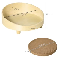 PawHut Erhöhtes Hundesofa Hundecouch mit Holzbeine, Ø59 cm Katzensofa Hundebett mit Kissen, waschbarer Bezug, Haustierbett Hundeschlafplatz für minimale Hunde, Natur+Hellbraun(m-3)