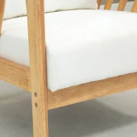 HOMCOM Poltrona de Estilo Nórdico Estofado em Veludo com Almofada e Pés de Madeira de Borracha 68x75x78 cm Creme e Madeira(m-7)