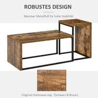 HOMCOM 2er-Set Couchtisch, Sofatisch, Beistelltisch, MDF, Metall, 90 x 48 x 42 cm/59 x 42 x 36 cm, Schwarz+Braun(m-5)