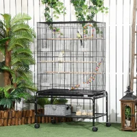 PawHut Large Bird Cage Budgie Cage with Stand, Toys, Wheels, Accessories, Storage Shelf for Canaries, Finches, Lovebirds, Parakeets - Black, 79 x 49 x 133 cm(m-2)