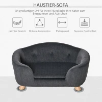 PawHut Haustiersofa Hundematte Hundebett Hundesofa Hundecouch Katzen Sofa mit Kissen Rückentasche Plüsch Schaumstoff Kiefernholz Dunkelgrau 70 x 47 x 30 cm(m-7)