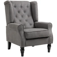 HOMCOM Retro Accent Chair, Wingback Armchair with Wood Frame Button Tufted Design for Living Room Bedroom, Dark Grey(m-11)