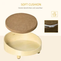 PawHut Erhöhtes Hundesofa Hundecouch mit Holzbeine, Ø59 cm Katzensofa Hundebett mit Kissen, waschbarer Bezug, Haustierbett Hundeschlafplatz für minimale Hunde, Natur+Hellbraun(m-4)