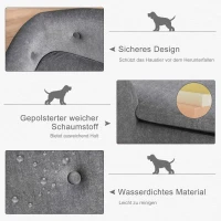 PawHut Haustiersofa Hundematte Hundebett Hundesofa Hundecouch Katzen Sofa mit Kissen Rückentasche Plüsch Schaumstoff Kiefernholz Dunkelgrau 70 x 47 x 30 cm(m-6)
