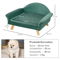 PawHut Haustiersofa Hundesofa Hundebett für Katzen Hunde mit Holländischer Samt Schaumstoff Birke Bein 73 x 58 x 37 cm Hellgrün(m-3)
