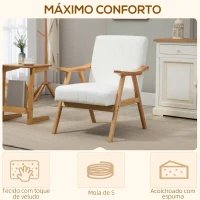 HOMCOM Poltrona de Estilo Nórdico Estofada em Veludo com Assento e Encosto Acolchoados Pés de Madeira 68x74x82 cm Creme(m-4)