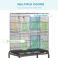 PawHut Large Bird Cage Budgie Cage with Stand, Toys, Wheels, Accessories, Storage Shelf for Canaries, Finches, Lovebirds, Parakeets - Black, 79 x 49 x 133 cm(m-4)