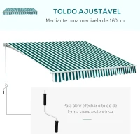 Outsunny Toldo Manual Dobrável de Alumínio Toldo para Varanda com Ângulo Ajustável e Manivela 295x250 cm Verde e Branco(m-5)