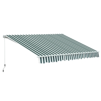 Outsunny Toldo Manual Dobrável de Alumínio Toldo para Varanda com Ângulo Ajustável e Manivela 295x250 cm Verde e Branco