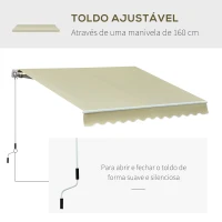 Outsunny Toldo Manual Dobrável de Alumínio com Ângulo Ajustável e Manivela para Exterior Jardim 295x250 cm Bege(m-4)