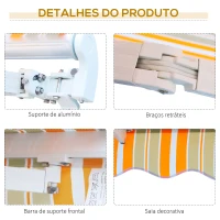 Outsunny Toldo Retrátil com Manivela Toldo de 300x200cm com Braço Articulado de Alumínio e 280 g/m² Laranja e Branco(m-7)