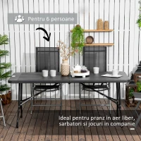 Outsunny Masă de Grădină Pliabilă pentru 6 Persoane, 180x75,5x73 cm, Gri Închis(m-4)