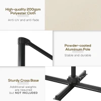 Outsunny 2.5 x 2.5m Patio Offset Parasol Umbrella Cantilever Hanging Aluminium Sun Shade Canopy Shelter 360° Rotation with Crank Handle and Cross Base, Cream White(m-7)