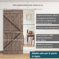 HOMCOM Kit Montaggio per Porta Scorrevole Singola da 2000mm con Binario e Accessori in Acciaio Inox per Pareti di Cemento o Legno(m-5)