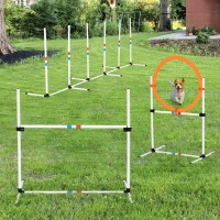 PawHut 3 Piece Pet Agility Training Equipment Dog Play Run Jump Obedience Training Set Adjustable (Pole + Hoop + Hurdle)(m-2)