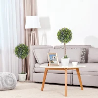 HOMCOM Set of 2 Decorative Artificial Plants Ball Trees with Lavender Flowers in Pot Fake Plants for Home Indoor Outdoor Decor, 60cm, Green(m-2)