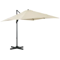 Outsunny 2.5 x 2.5m Patio Offset Parasol Umbrella Cantilever Hanging Aluminium Sun Shade Canopy Shelter 360° Rotation with Crank Handle and Cross Base, Cream White(m-15)