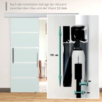 HOMCOM Schiebetür Komplettset Zimmertür 77,5 x 205 cm Wandmontage Schiebetürsystem mit Laufschiene Innentüren Komplett-Set für Schiebetüren Trennwände, Milchglas Streifen(m-7)