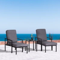 Outsunny Set 2 Sezlonguri cu Suporturi pentru Picioare Perne si Masuta din Metal si Poliester Gri si Negru(m-2)