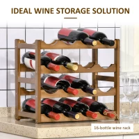 HOMCOM Free Standing Bamboo Wine Rack with 16 Bottles Holder, 4-tier Water Bottle Organizer, Display Shelf for Countertop, Home Bar, Brown(m-5)